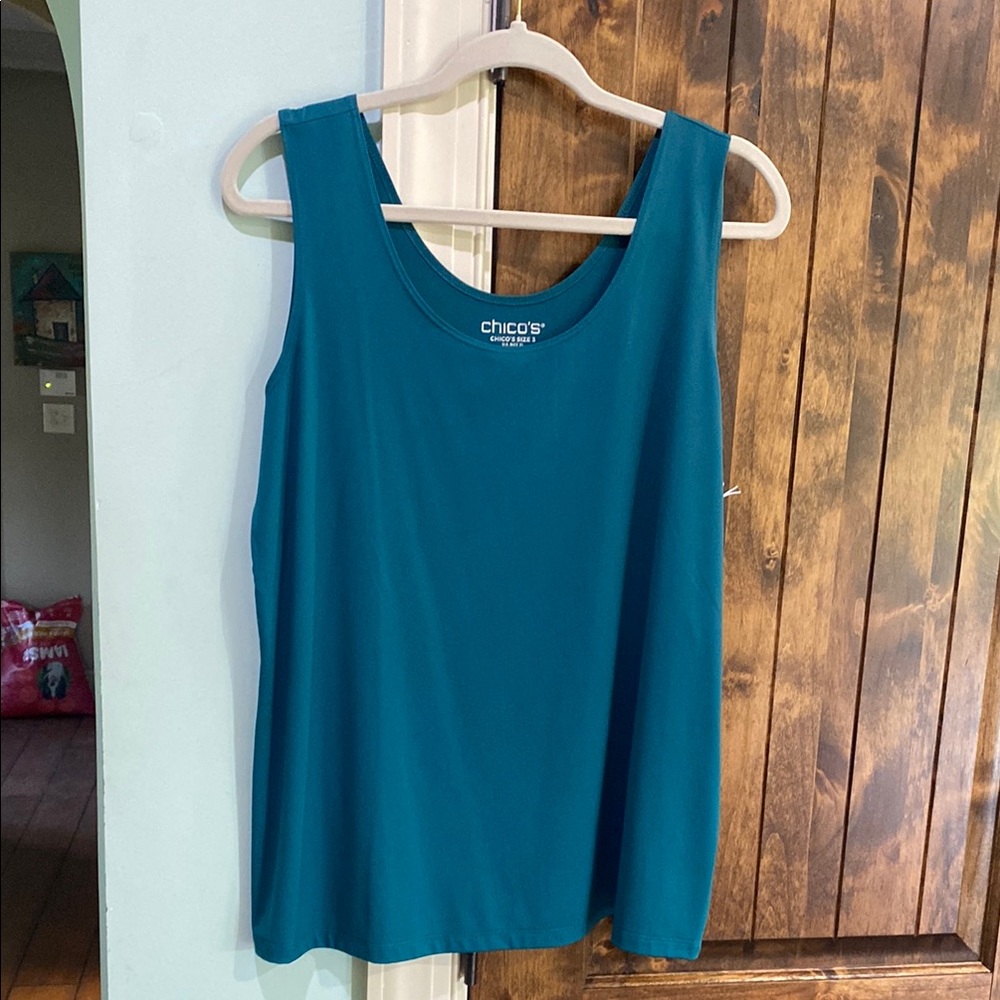 Chico's Vibrant Peacock Teal Microfiber Knit Tank Top. XL. New w/tags.
